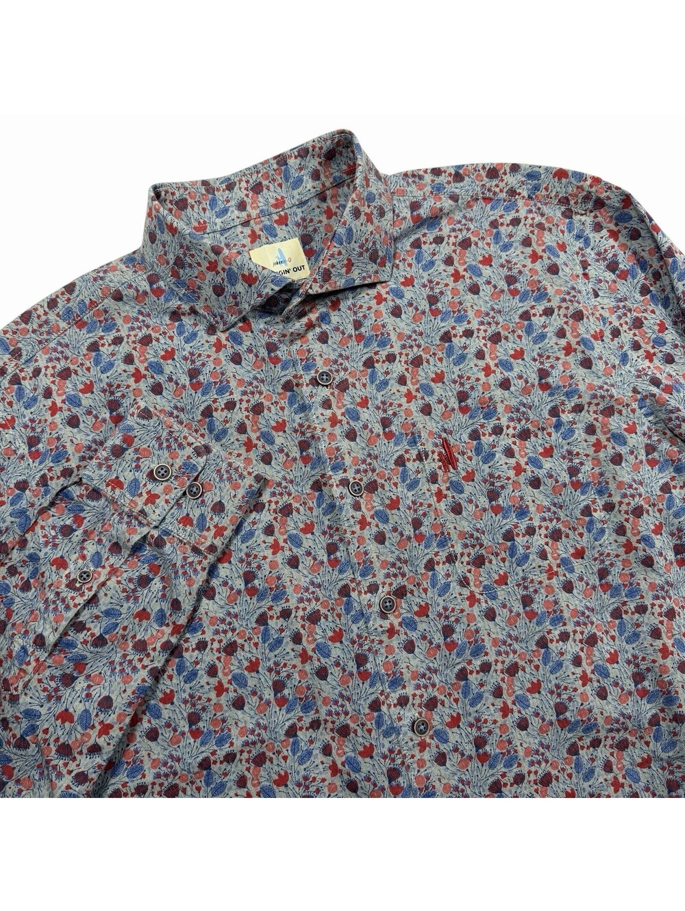 johnnie-O Hangin' Out Long Sleeve Button-Up Shirt Medium Red Blue Floral